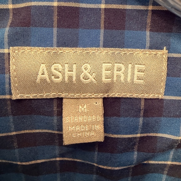 Ash & Erie Men’s Medium Navy Blue Bright Blue Plaid Long Sleeve Button Up Shirt - Picture 3 of 7